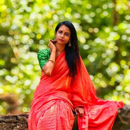Coral linen saree — sample